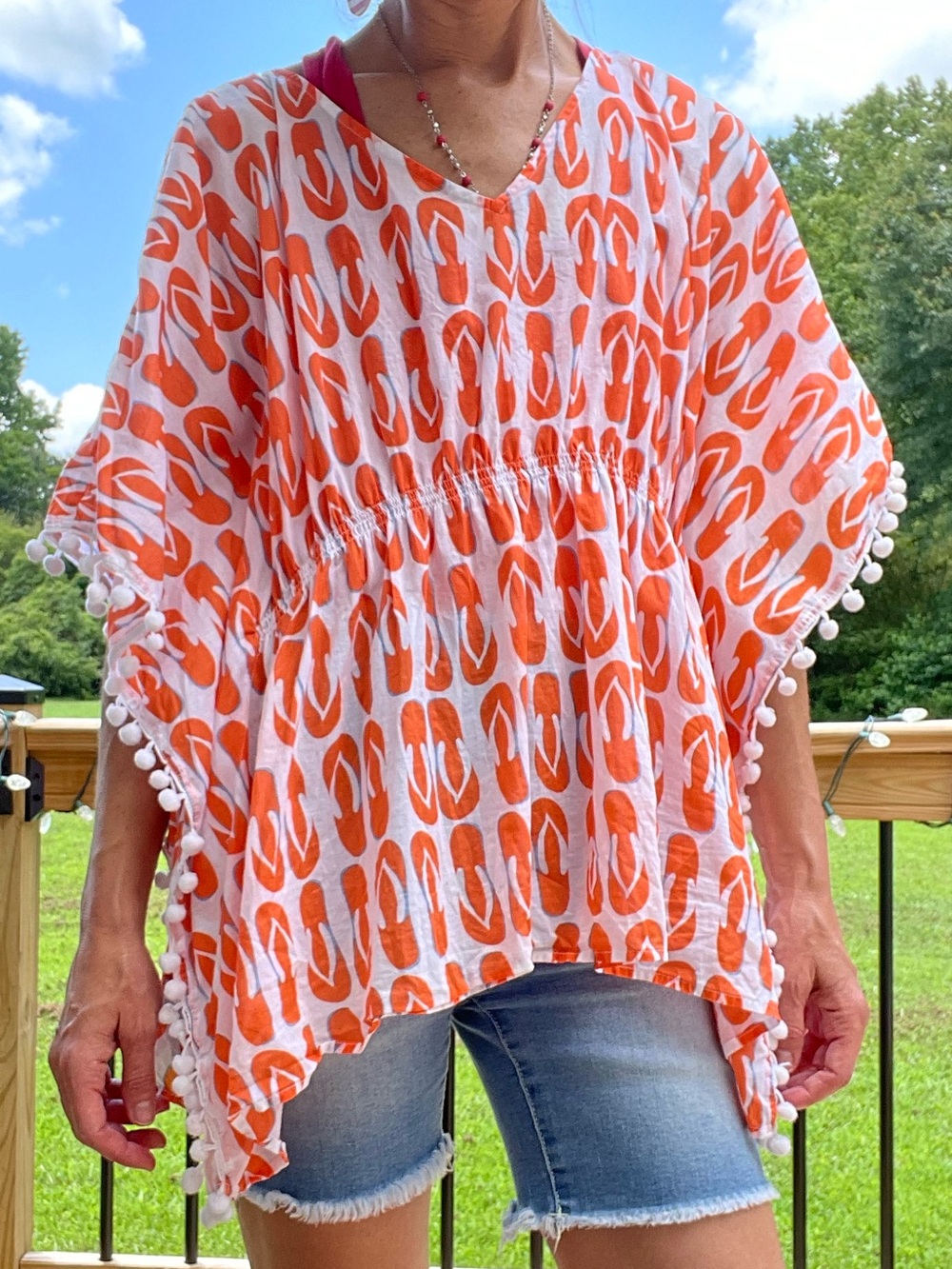 Women's Orange Flip-Flop Print Swim Cover-Up Tunic